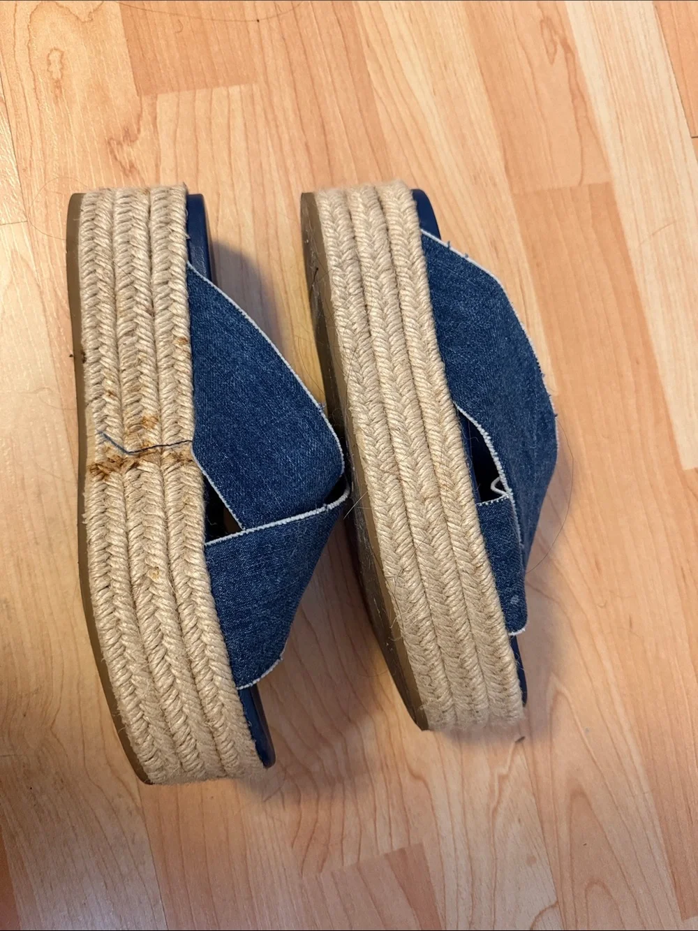 Miu Miu Denim Crisscross Espadrille Slides - Navy Blue